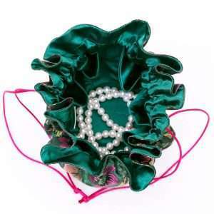 Green Bamboo & Floral Brocade Jewelry Pouch