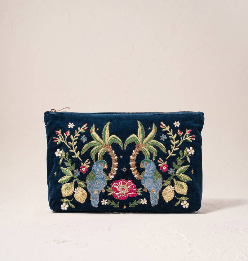 Elizabeth Scarlett London - Jungle Paradise Parrot Everyday Pouch: Ink Blue / Velvet