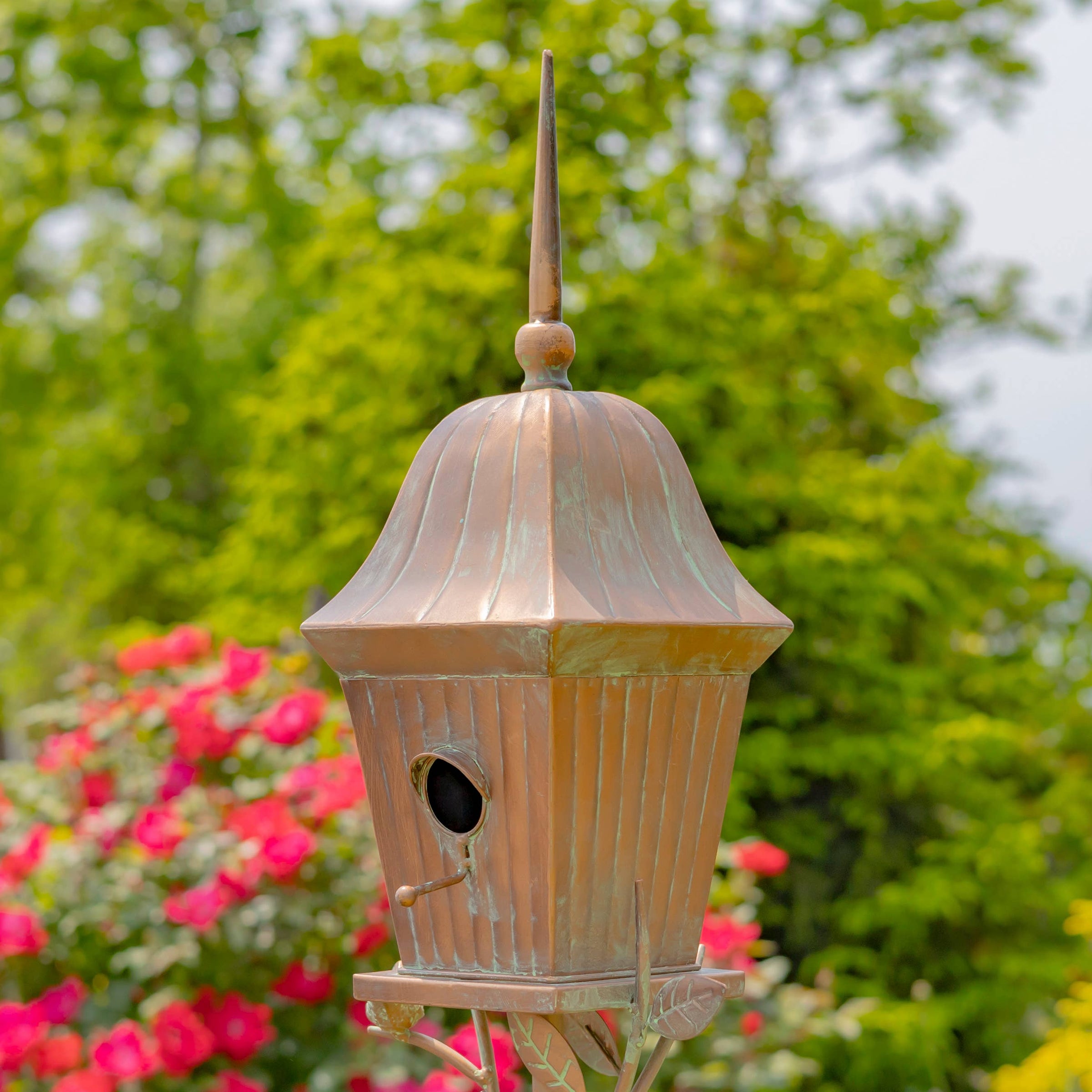 65.5" Tall Iron Birdhouse Stake "Riga"- 2 Color Options: Silver