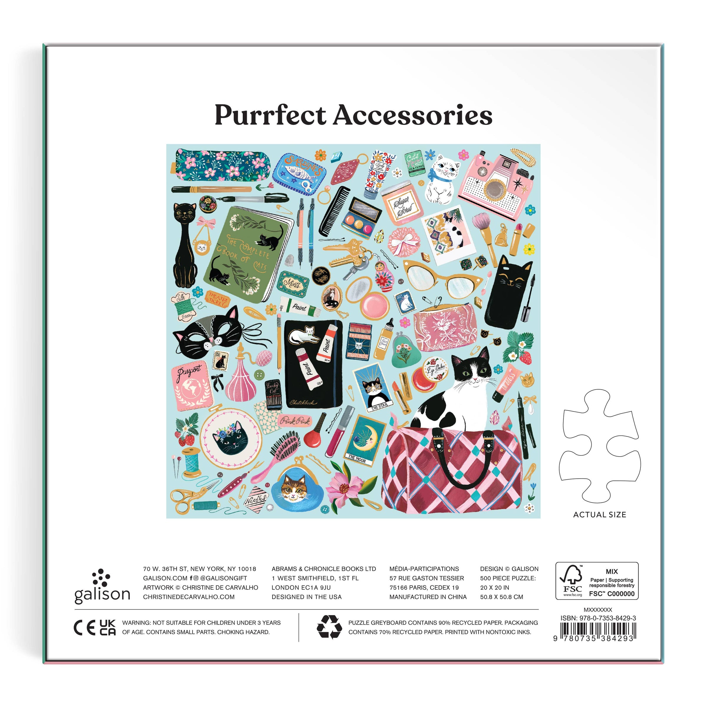 cat lover puzzle, fashion puzzle, foil puzzle, Galison puzzle, 500 piece jigsaw, cat accessory puzzle, stylish jigsaw puzzle, illustrated cat puzzle, gift for puzzle lovers, cat-themed gifts
