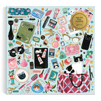 cat lover puzzle, fashion puzzle, foil puzzle, Galison puzzle, 500 piece jigsaw, cat accessory puzzle, stylish jigsaw puzzle, illustrated cat puzzle, gift for puzzle lovers, cat-themed gifts