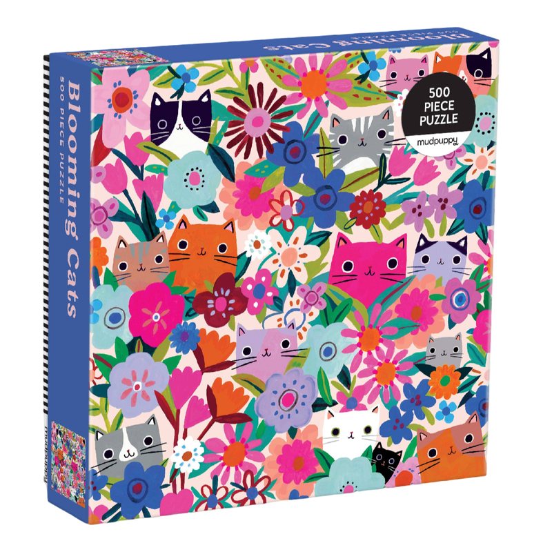 cat puzzle, blooming cats puzzle, 500 piece puzzle, family puzzle, cat lover gift, floral puzzle, colorful puzzle, Mudpuppy puzzle, puzzle for adults, puzzle for families, whimsical puzzle, cat artwork, flower puzzle, cozy activities, puzzle gift, animal puzzle, family game night, boutique gifts, colorful art puzzle, cat themed gift