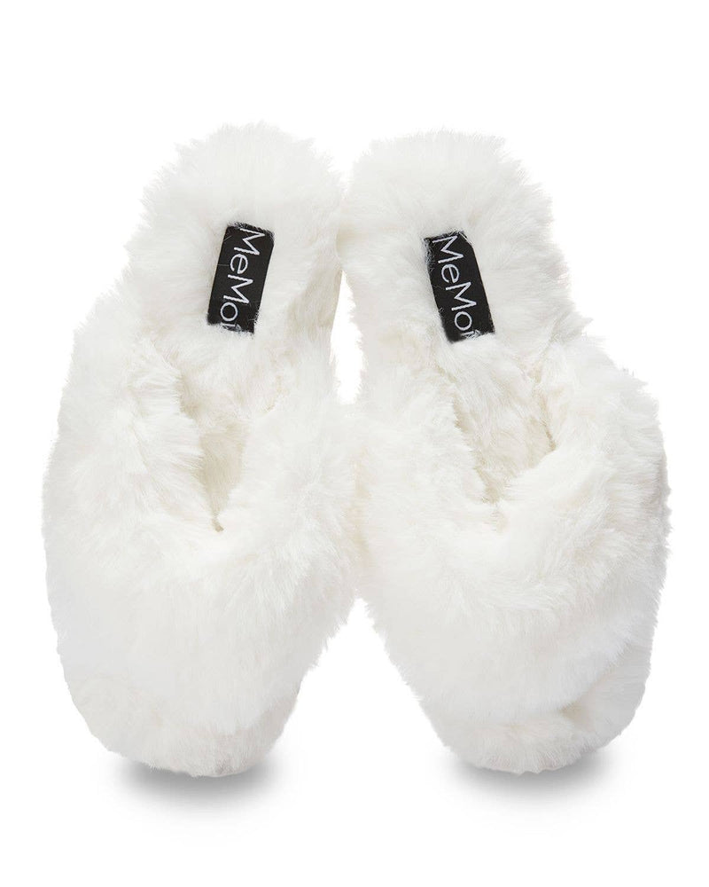 MeMoi Fuzzy Plush Thong Slippers Ivory