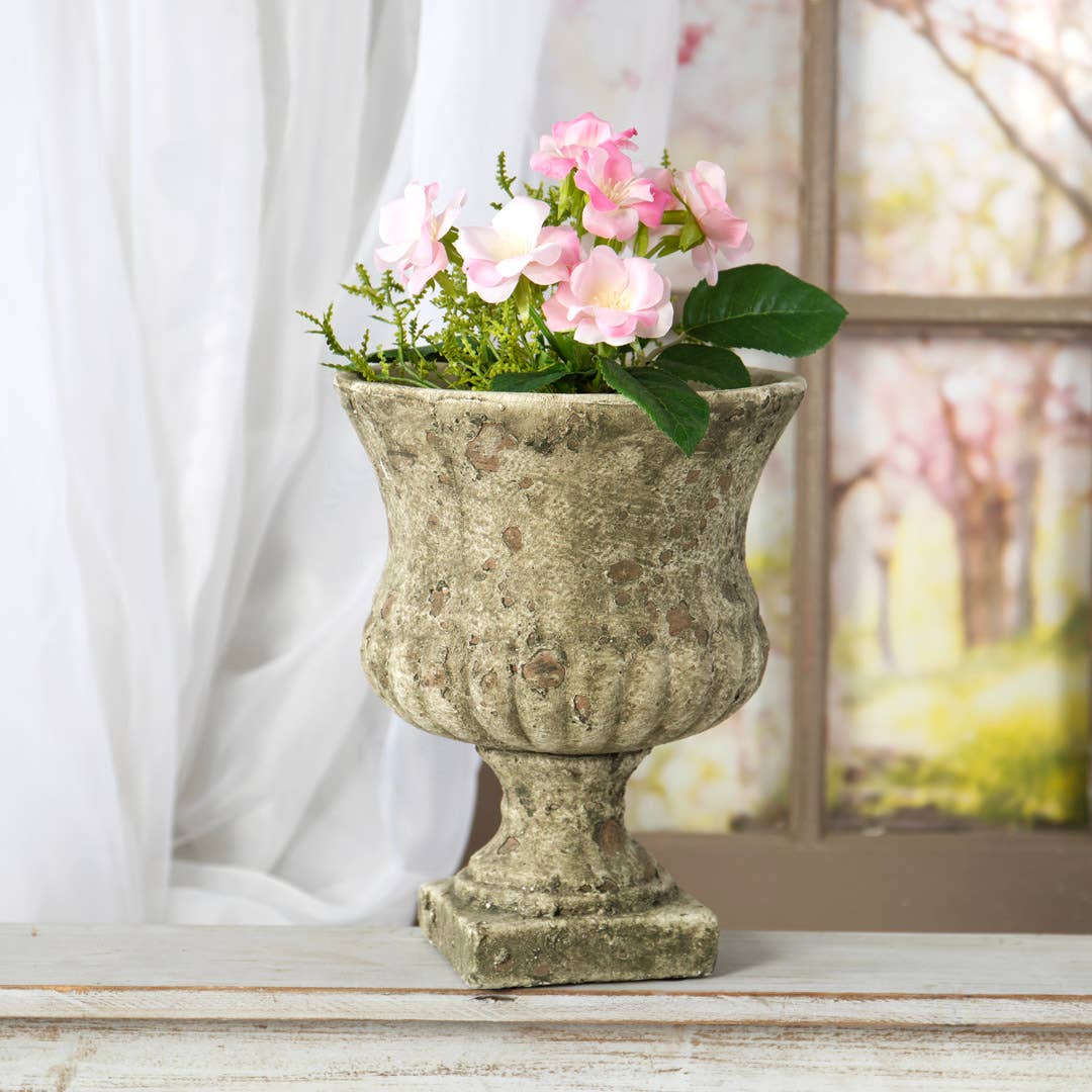 cement urn planter, classic decorative urn, Willow Group cement vase, timeless home accent, indoor outdoor urn, stone-look floral container, neutral tone urn, cement vase for flowers, traditional home decor vessel, decorative cement planter