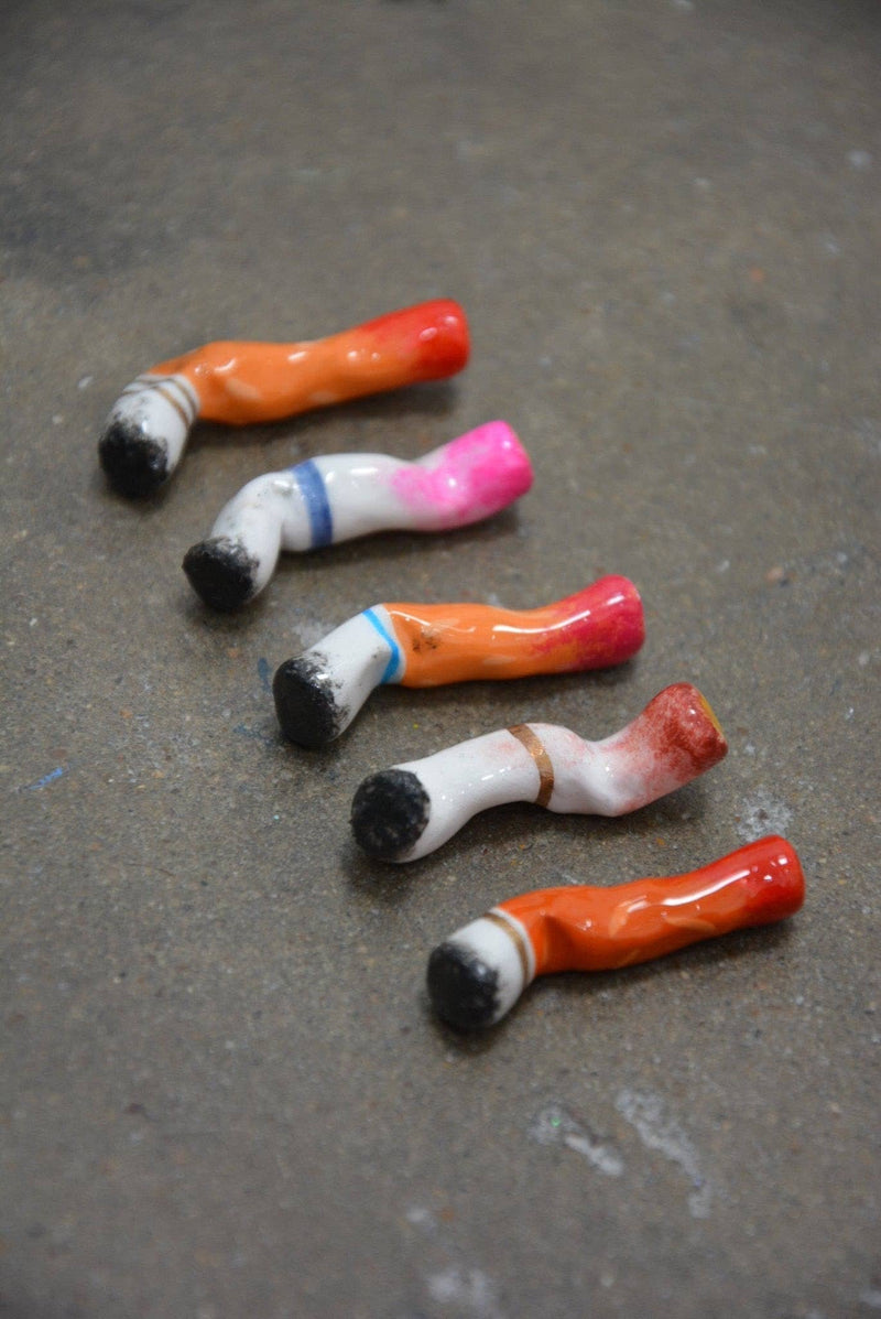 Lipstick-Stained Ceramic Cigarettes – Set of 5 Handcrafted Sculptures
