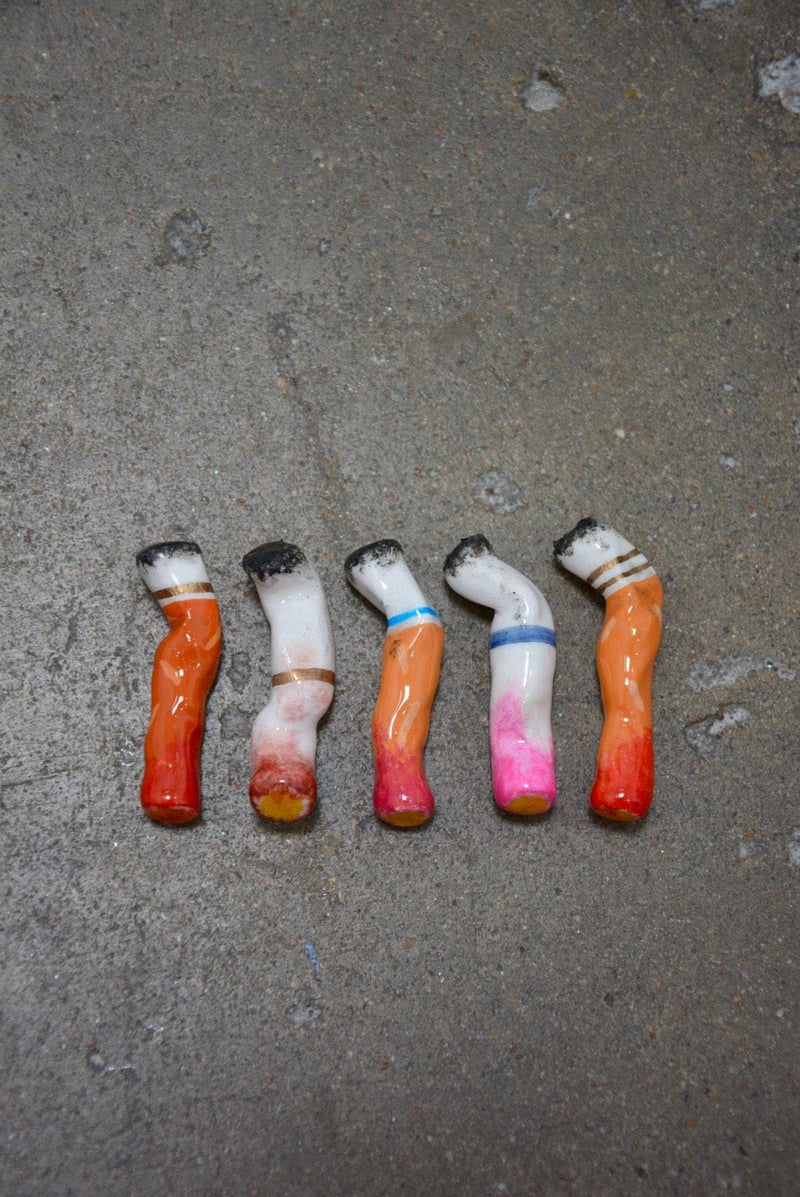 Lipstick-Stained Ceramic Cigarettes – Set of 5 Handcrafted Sculptures