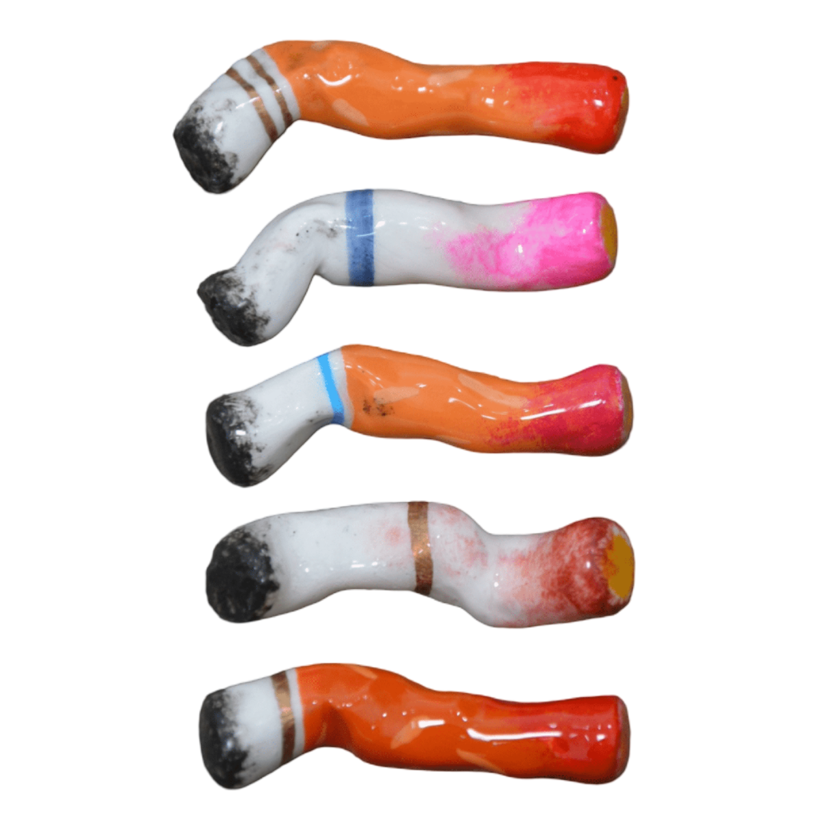 Lipstick-Stained Ceramic Cigarettes – Set of 5 Handcrafted Sculptures