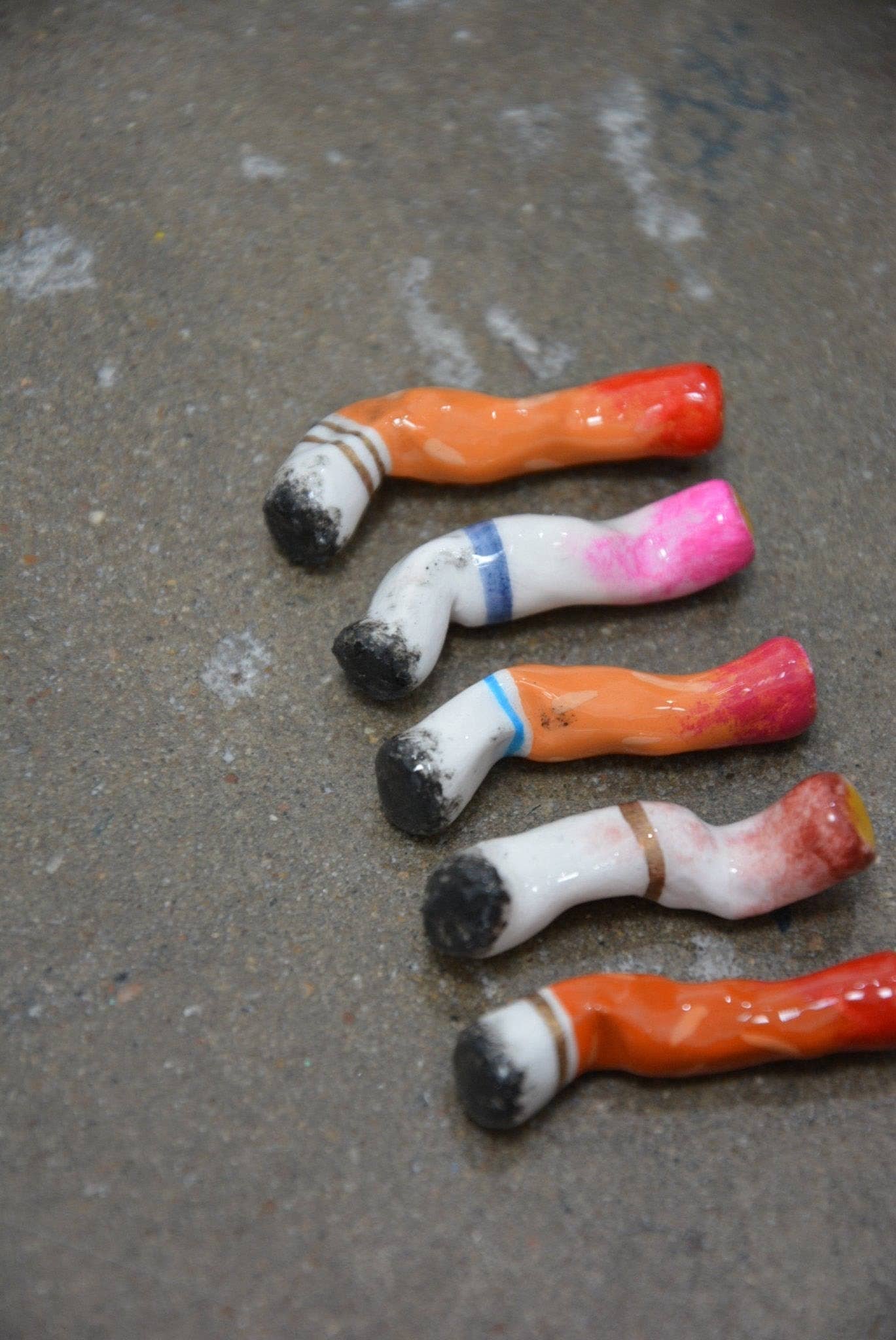 Lipstick-Stained Ceramic Cigarettes – Set of 5 Handcrafted Sculptures