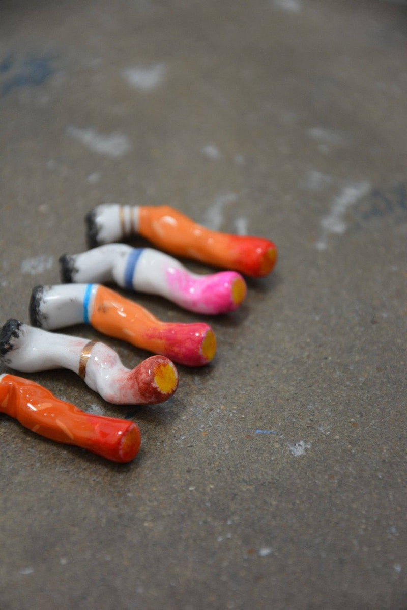 Lipstick-Stained Ceramic Cigarettes – Set of 5 Handcrafted Sculptures