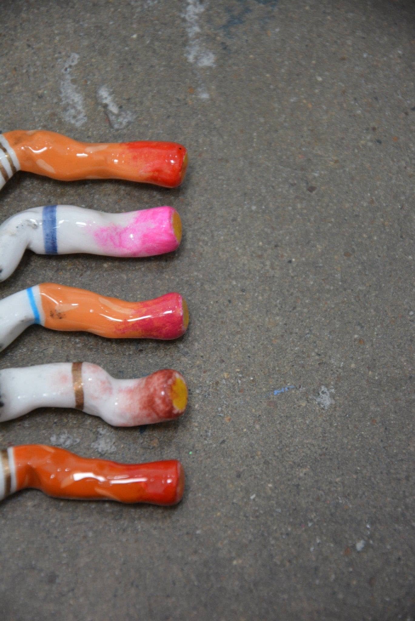 Lipstick-Stained Ceramic Cigarettes – Set of 5 Handcrafted Sculptures