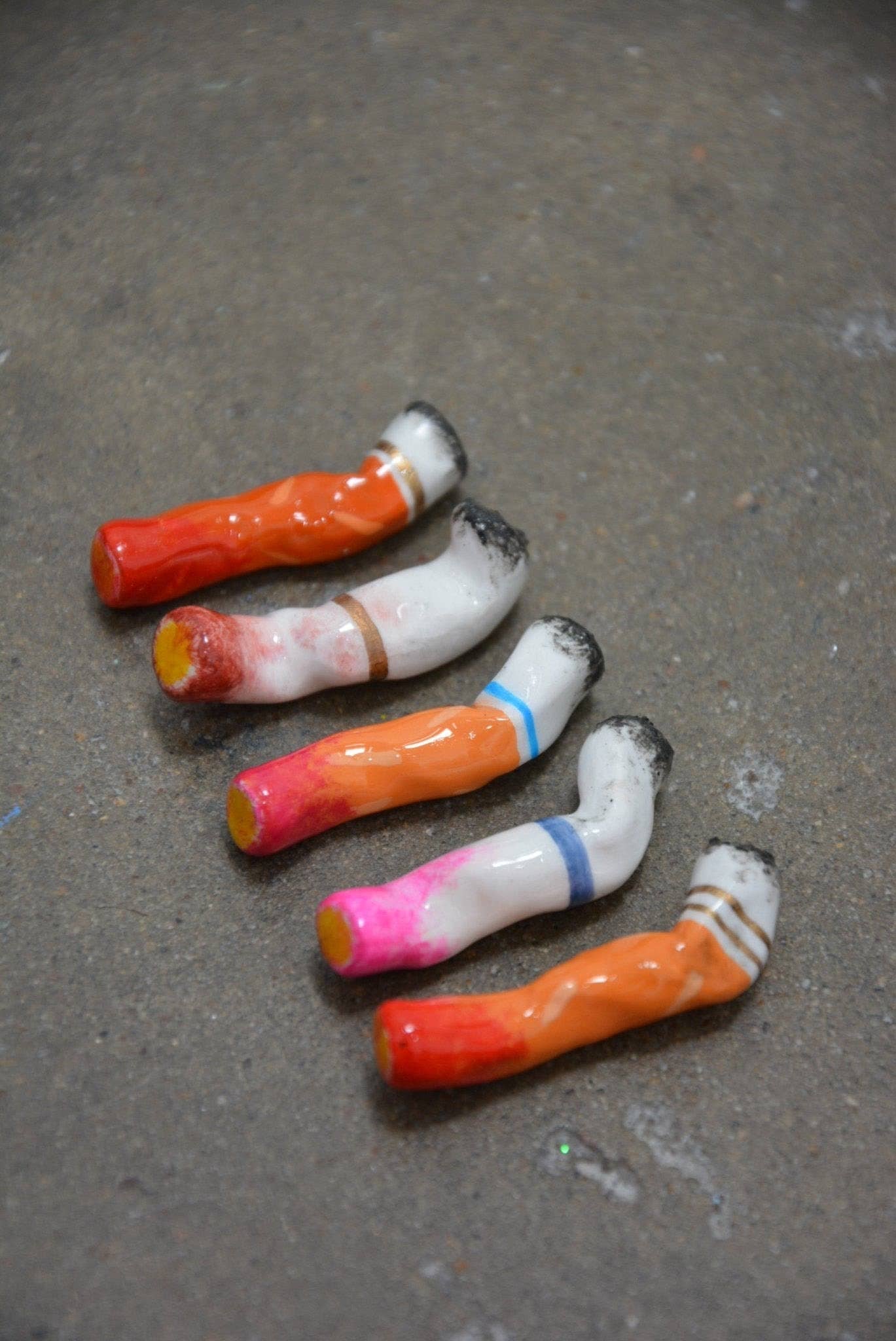 Lipstick-Stained Ceramic Cigarettes – Set of 5 Handcrafted Sculptures