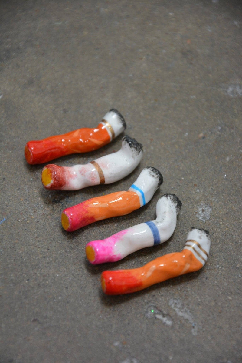 Lipstick-Stained Ceramic Cigarettes – Set of 5 Handcrafted Sculptures