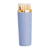 Light blue matchbox with gold cap on a white background