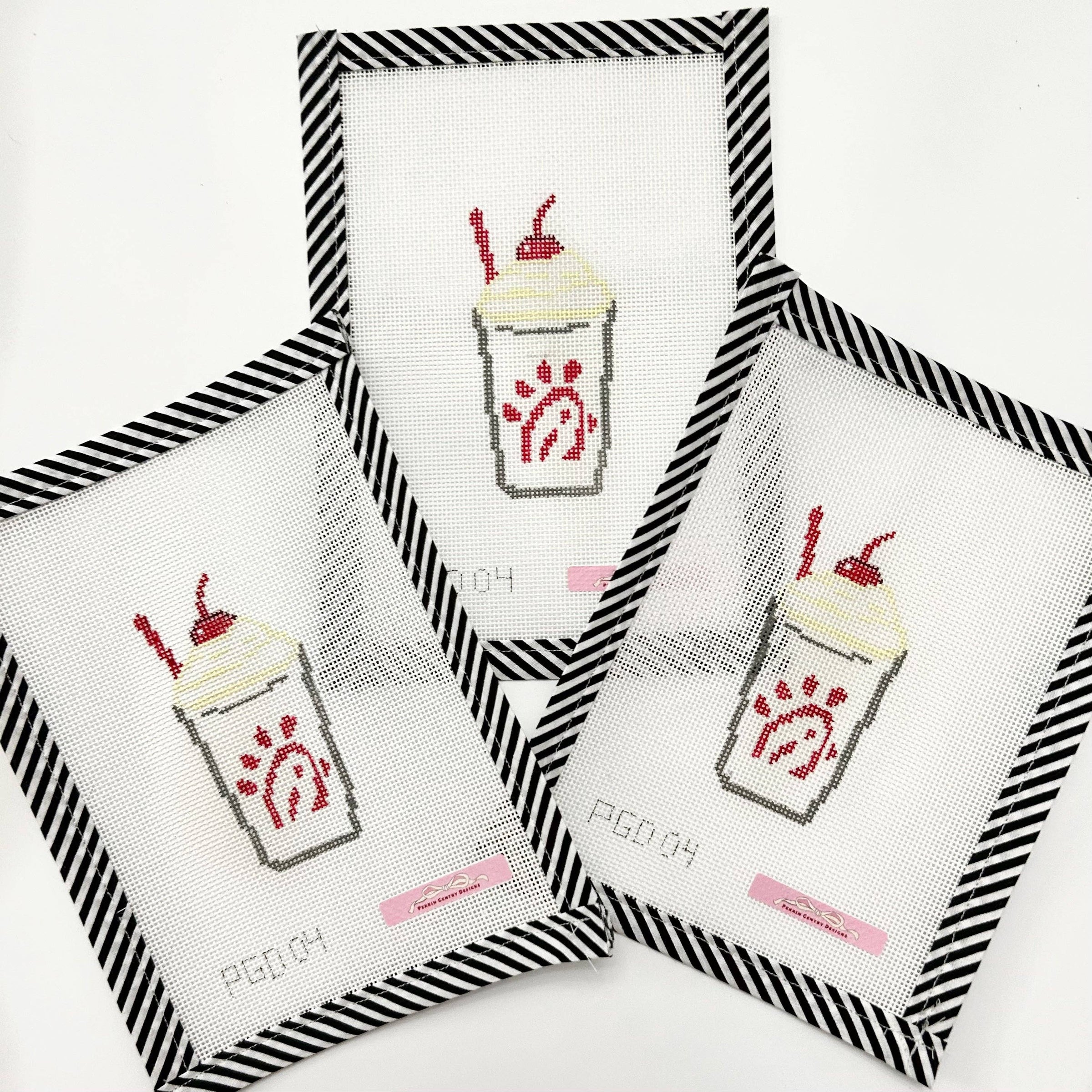 cfa needlepoint canvas, peppermint milkshake needlepoint, handpainted holiday canvas, 18 mesh needlepoint, christmas needlepoint design, foodie needlepoint canvas, chiki fil a inspired needlepoint, diy holiday stitch