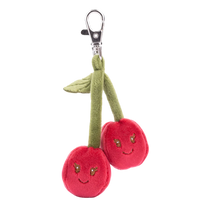cherry bag charm, plush cherry keychain, Bukowski Bears Sweden, fruit bag accessory, kawaii plush charm, cute key ring, red fruit keychain, soft cherry charm, gift for girls, cherry purse charm
