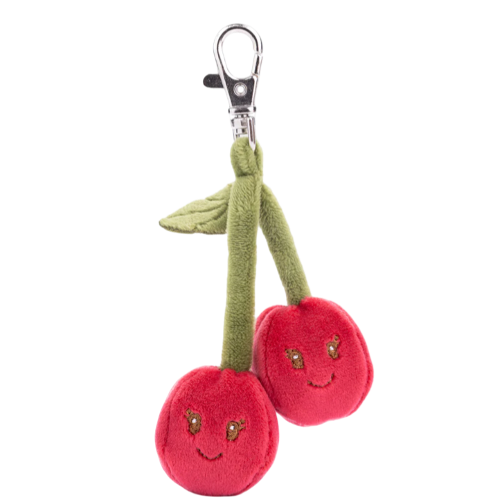 cherry bag charm, plush cherry keychain, Bukowski Bears Sweden, fruit bag accessory, kawaii plush charm, cute key ring, red fruit keychain, soft cherry charm, gift for girls, cherry purse charm