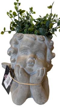 cherub planter, angel cement planter, small angel garden pot, cement cherub home decor, decorative angel flower pot, little angel succulent planter, vintage-style cement planter, indoor outdoor cherub planter, classic angel statue pot, concrete angel container