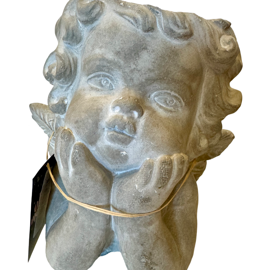 cherub planter, angel cement planter, small angel garden pot, cement cherub home decor, decorative angel flower pot, little angel succulent planter, vintage-style cement planter, indoor outdoor cherub planter, classic angel statue pot, concrete angel container