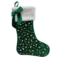 Kelly Green Velvet Christmas Stocking with Crystals and Bow