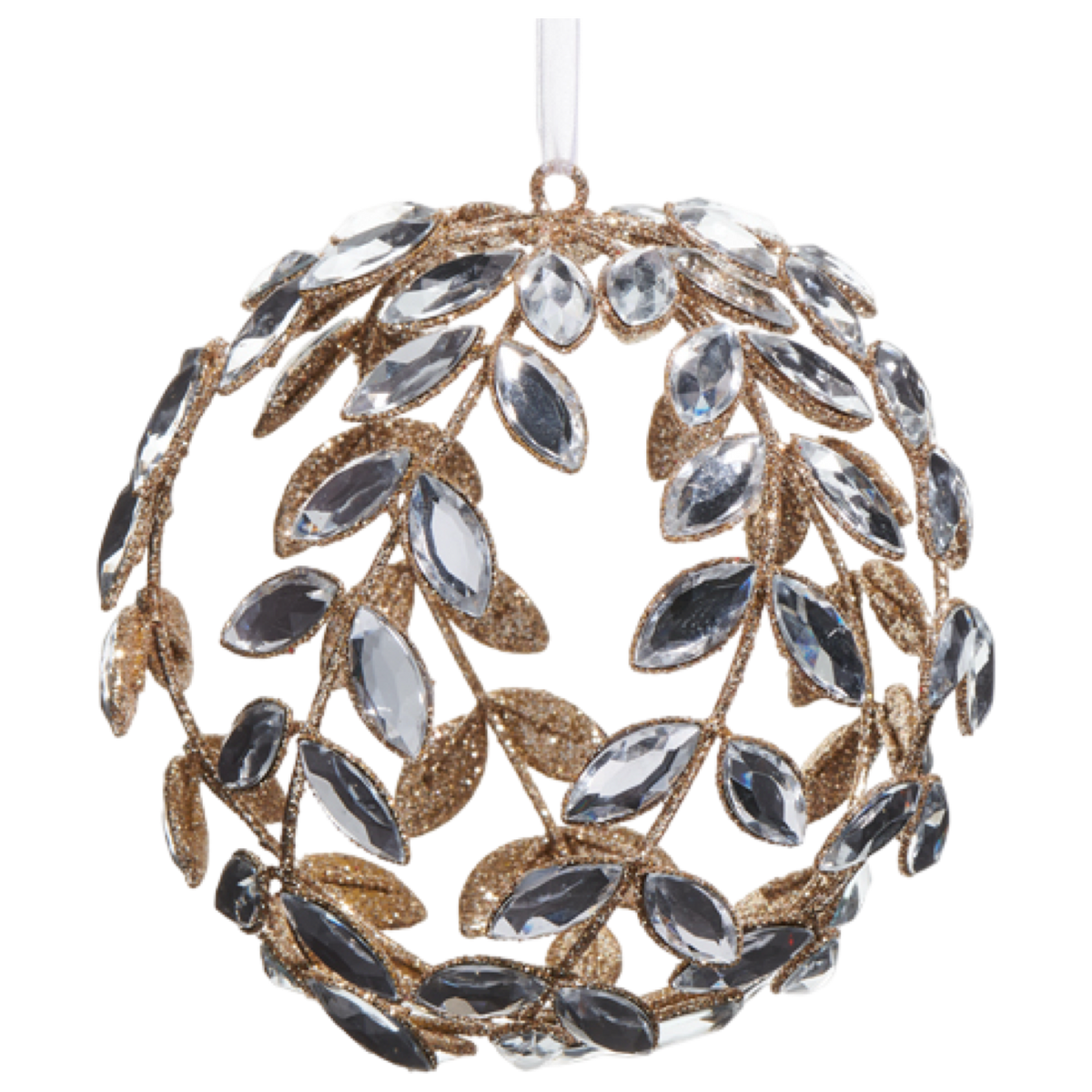 Decorative ornament with leaf-like design and gemstones on a white background