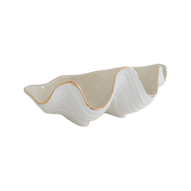 coastal decor, clam shell bowl, decorative bowl, jewelry display, 22K gold accent, handcrafted in Oklahoma, summer decor, artistic home accents, nautical elegance.