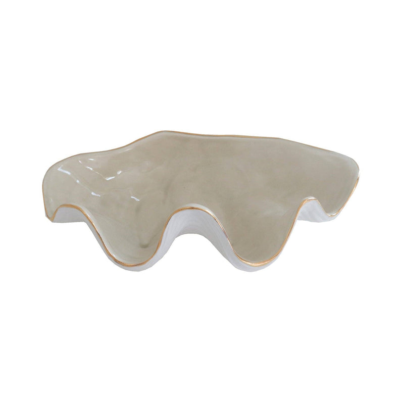 coastal decor, clam shell bowl, decorative bowl, jewelry display, 22K gold accent, handcrafted in Oklahoma, summer decor, artistic home accents, nautical elegance.