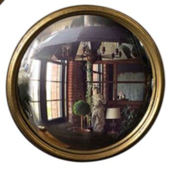 convex bullseye mirror, extra small gold wall mirror, Vagabond Vintage convex mirror, gold leaf decorative mirror, fish-eye effect mirror, round convex metal mirror, antique style wall accent, vintage inspired gold mirror, small statement mirror, stanton bullseye mirror