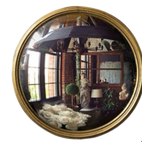 convex bullseye mirror, gold fish-eye wall mirror, Vagabond Vintage mirror, stanton convex mirror medium, round gold accent mirror, vintage style gold mirror, decorative convex mirror, gallery wall mirror gold, small round statement mirror, gold leaf finish wall decor