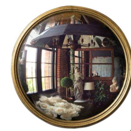 convex bullseye mirror, gold fish-eye wall mirror, Vagabond Vintage mirror, stanton convex mirror medium, round gold accent mirror, vintage style gold mirror, decorative convex mirror, gallery wall mirror gold, small round statement mirror, gold leaf finish wall decor
