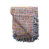 Multicolored woven blanket with fringes on a white background