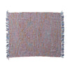 Multicolored woven placemat with fringes on a white background