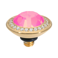 QUDO Tondo Deluxe Top Silver, QUDO pink crystal collection, interchangeable jewelry, silver crystal topper, pink crystal jewelry, QUDO topper, statement crystal topper, interchangeable ring topper, stackable jewelry, Swarovski crystal jewelry, silver and pink jewelry, luxury fashion jewelry, collectible jewelry, QUDO jewelry collection, boutique jewelry, interchangeable bracelet topper, feminine statement jewelry