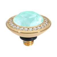QUDO Tondo Deluxe Top 0.35, QUDO Green and Golden Collection, interchangeable jewelry, crystal topper, green crystal jewelry, golden crystal jewelry, QUDO topper, interchangeable ring topper, stackable jewelry, Swarovski crystal jewelry, luxury fashion jewelry, collectible jewelry, boutique jewelry, interchangeable bracelet topper, colorful crystal jewelry, statement jewelry, QUDO jewelry collection