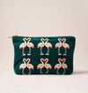 Elizabeth Scarlett London Flamingo Everyday Pouch: Emerald / Velvet