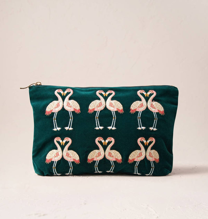 Elizabeth Scarlett London Flamingo Everyday Pouch: Emerald / Velvet