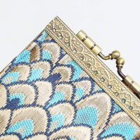 Gold & Teal Feather Brocade RFID Card Holder