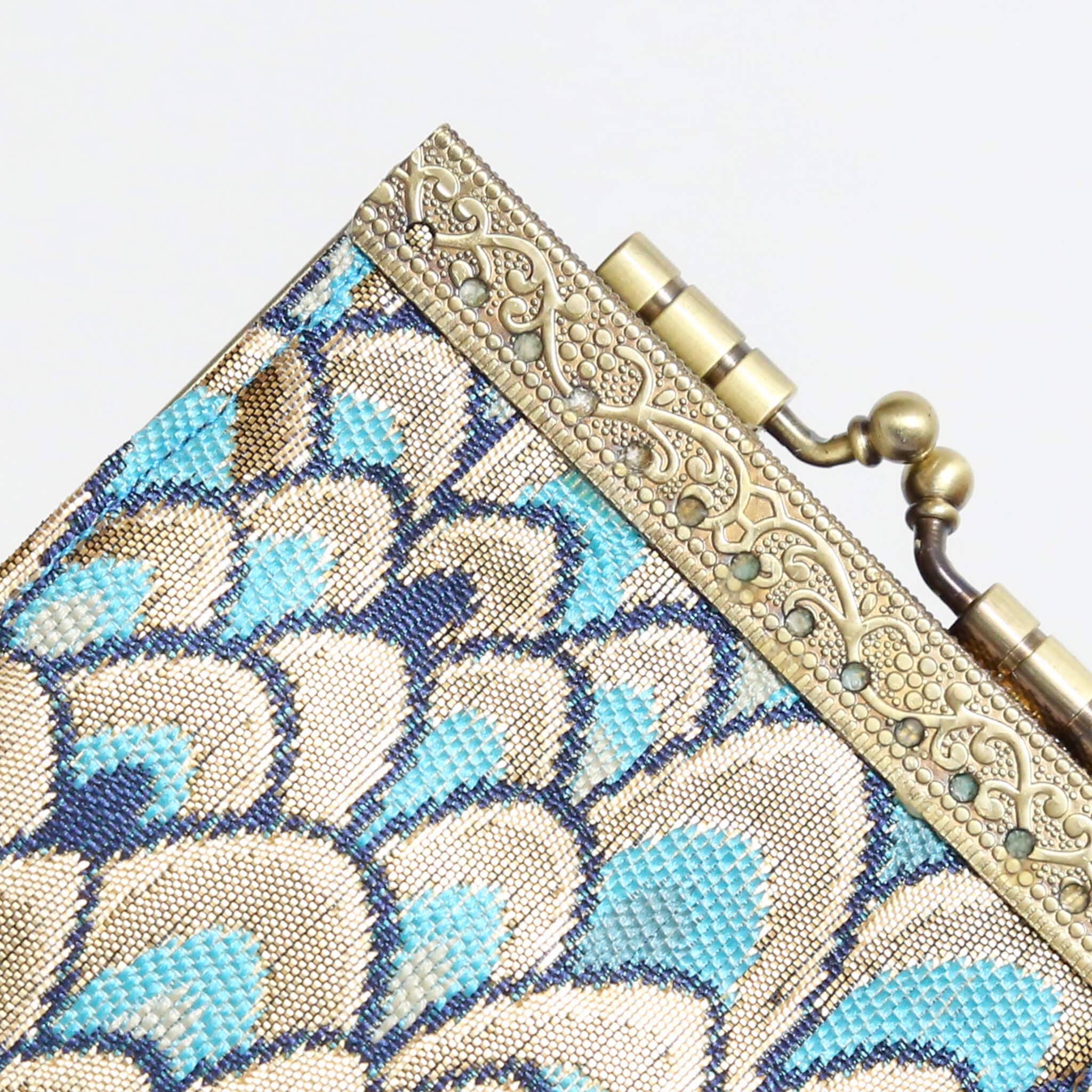 Gold & Teal Feather Brocade RFID Card Holder