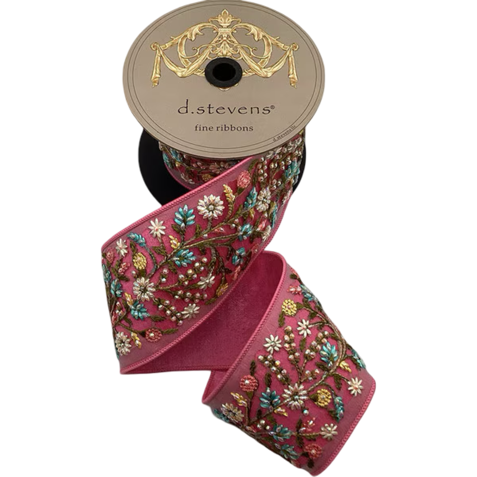 d stevens ribbon, luxury ribbon, jeweled ribbon, floral applique ribbon, dupion ribbon, premium holiday ribbon, designer ribbon, pink ribbon, blue ribbon, wreath ribbon, tree ribbon, holiday decor ribbon