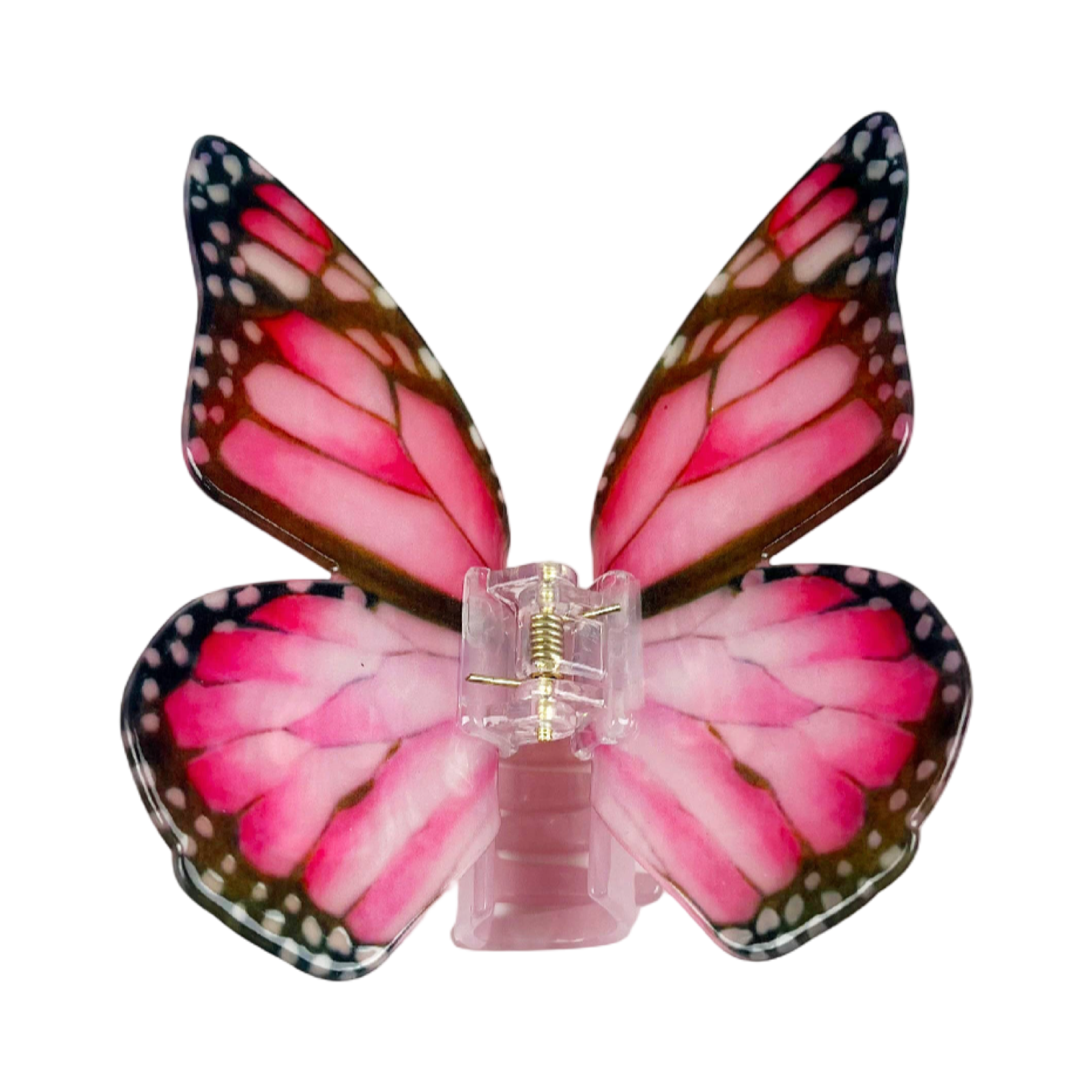 Dark pink acetate large butterfly-shaped hair claw clip with sculptural wings and a secure claw closure.