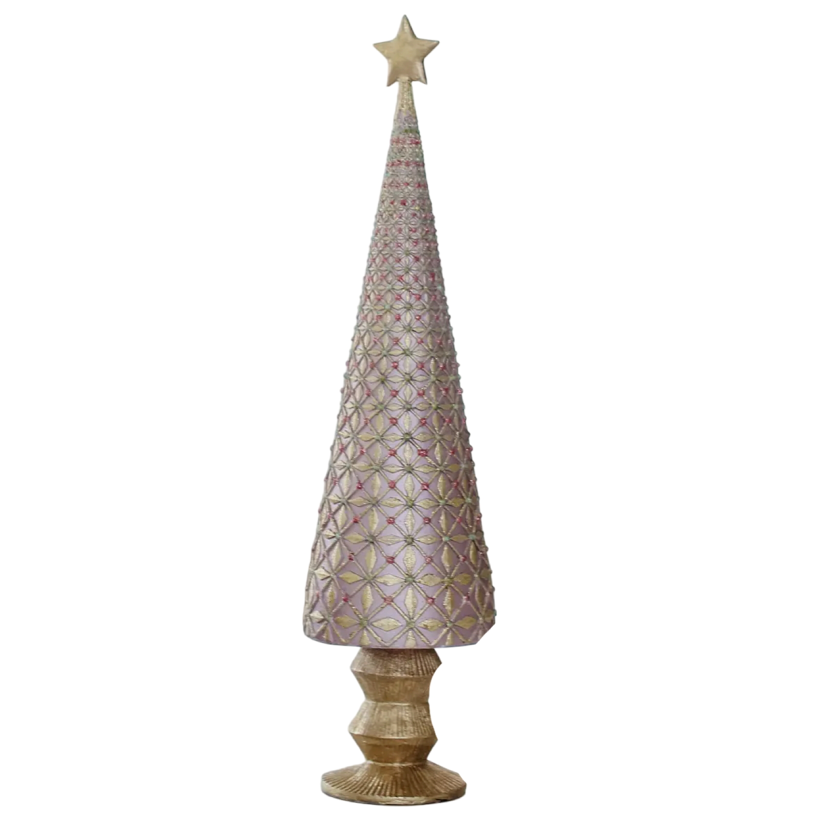Decorative Christmas tree with a star on top against a white background