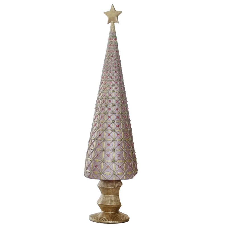 Decorative Christmas tree with a star on top against a white background