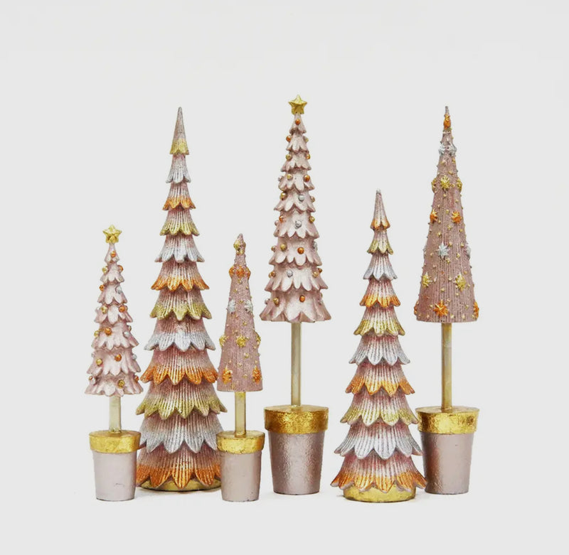dekorasyon starlight topiary tree, rose mist holiday tree, 9 inch tabletop tree, pastel holiday décor, christmas cone tree, collectible holiday decorations, hand painted resin tree, starlight tree rose mist, pastel pink christmas tree
