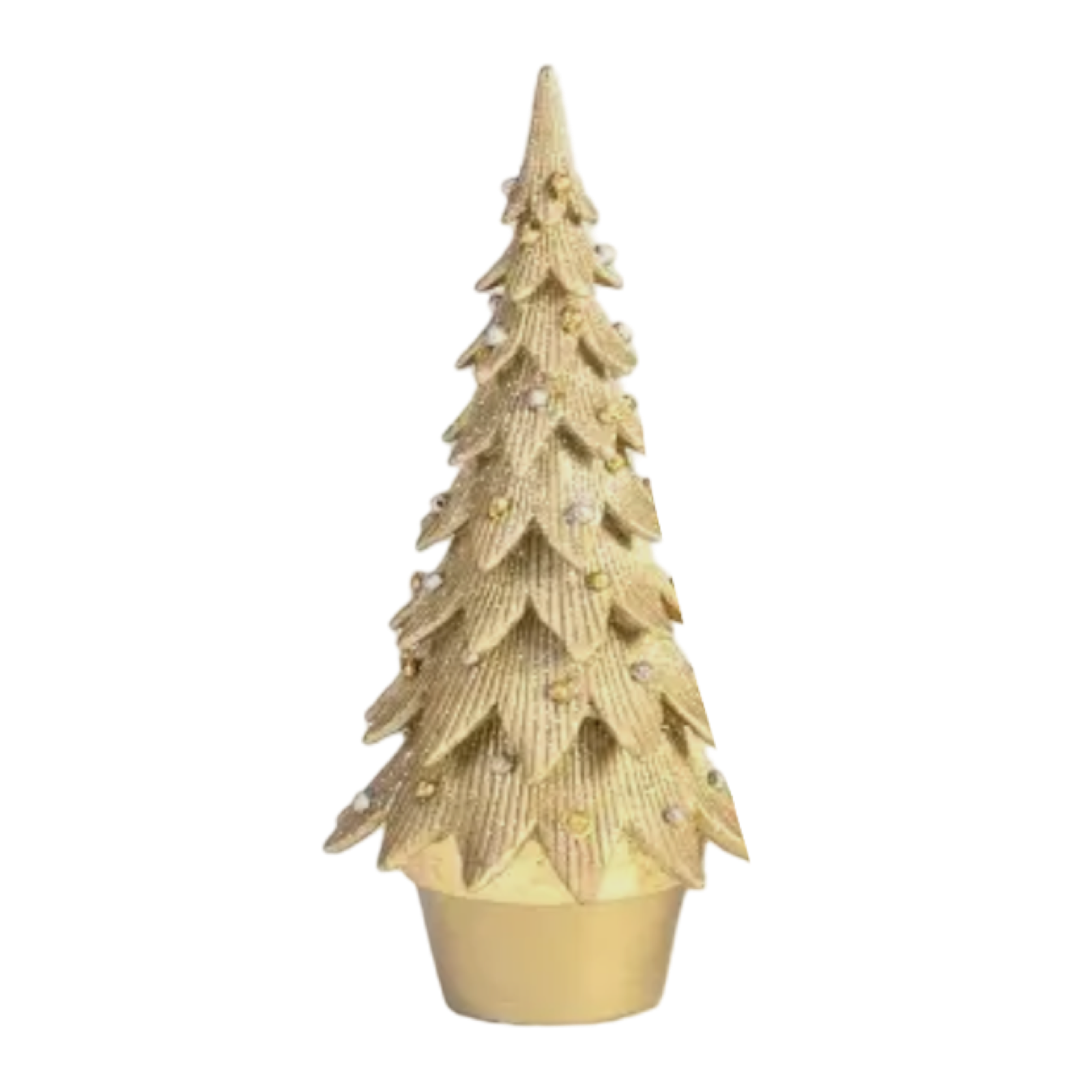 Decorative gold Christmas tree with a white background
