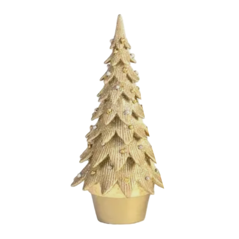 Decorative gold Christmas tree with a white background
