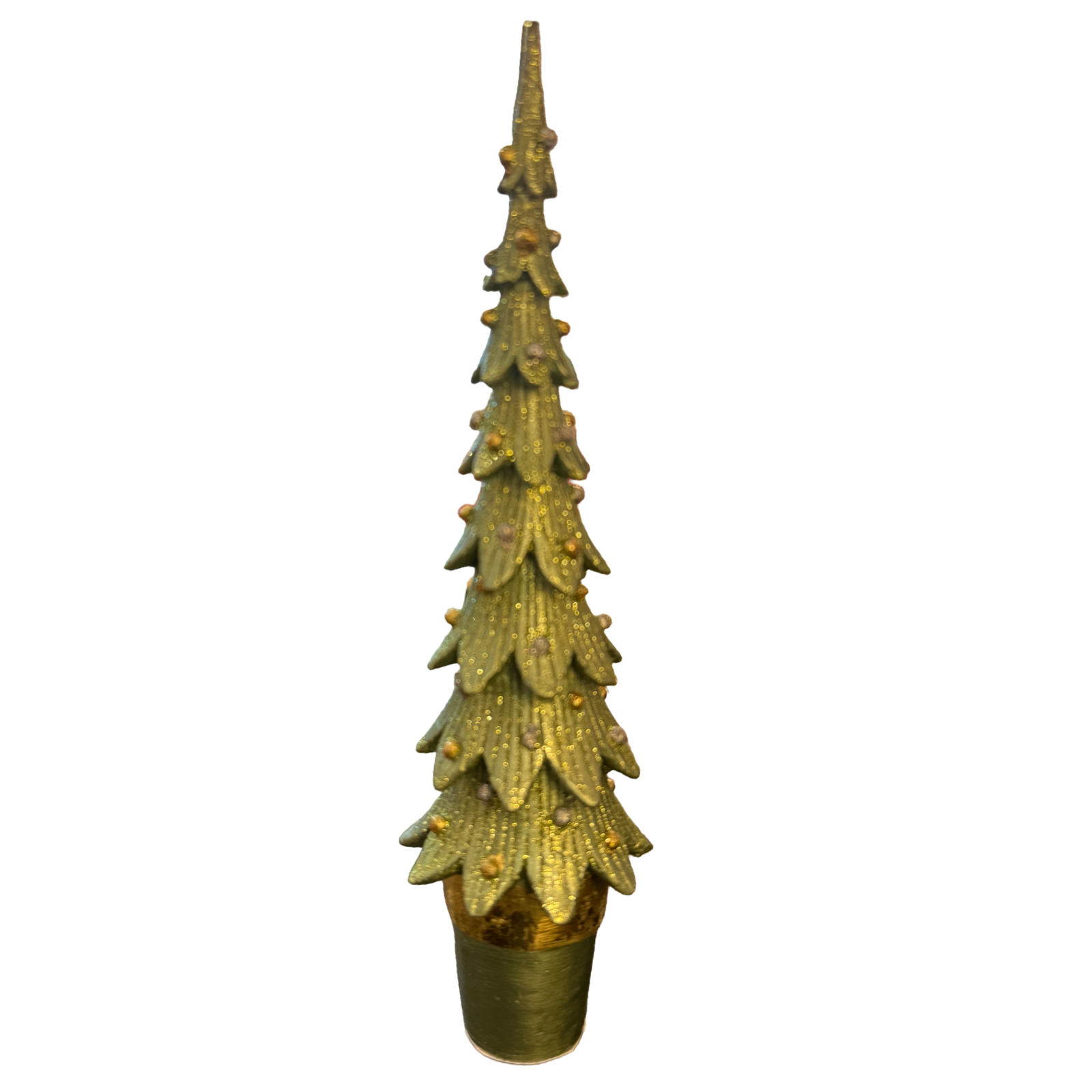 Decorative gold Christmas tree topper on a white background