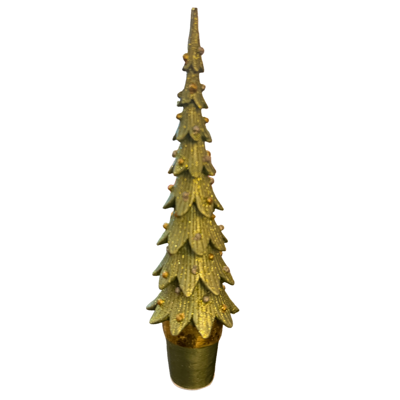 Decorative gold Christmas tree topper on a white background