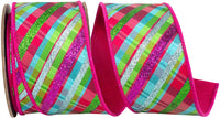 Glitter Diagonal Bright Plaid, Fuchsia, 2-1/2 In, 5 Yards