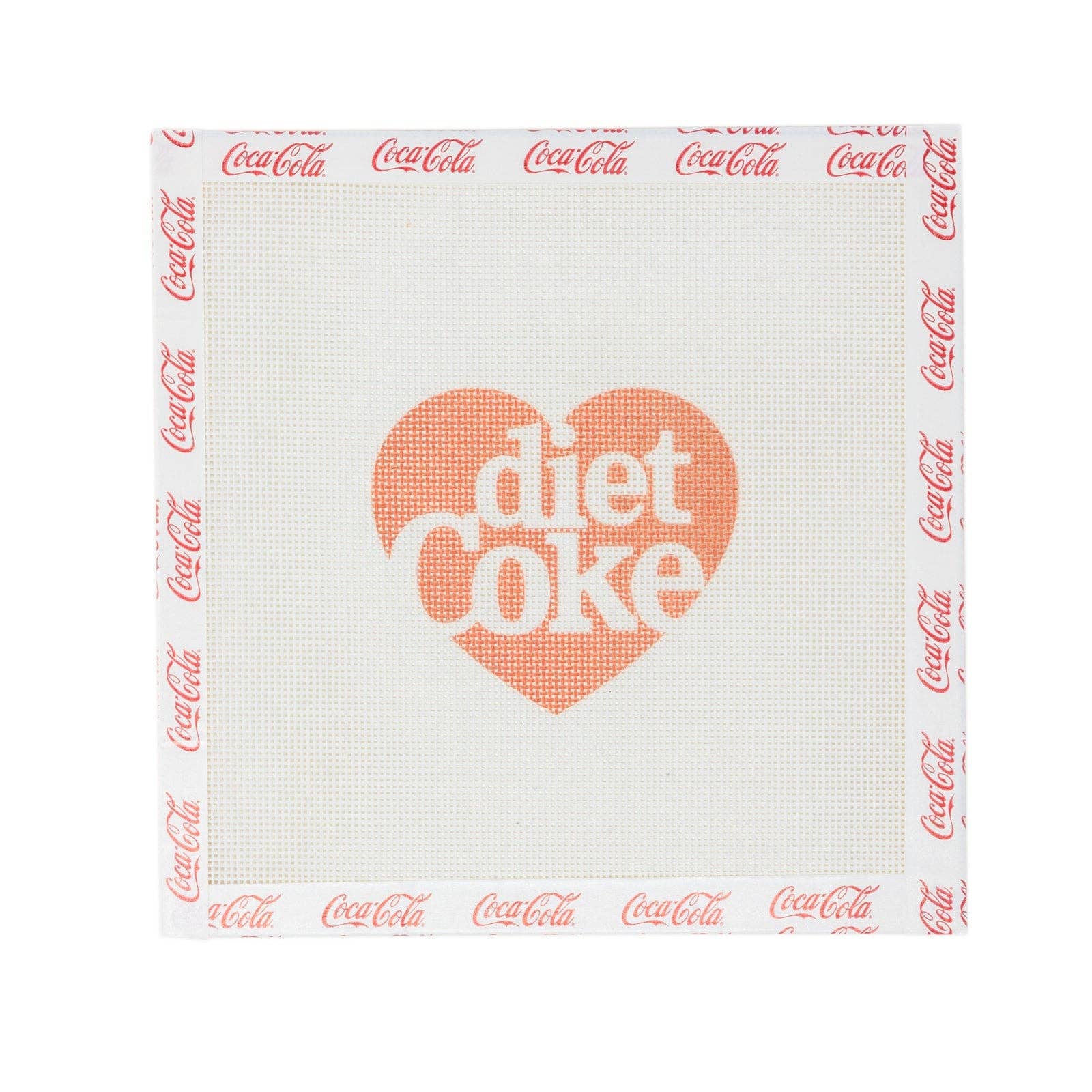 diet coke needlepoint, coca cola licensed needlepoint, heart needlepoint canvas, soda logo needlepoint, handpainted coca cola canvas, diet coke fan gift, pop culture needlepoint, diy coke stitch