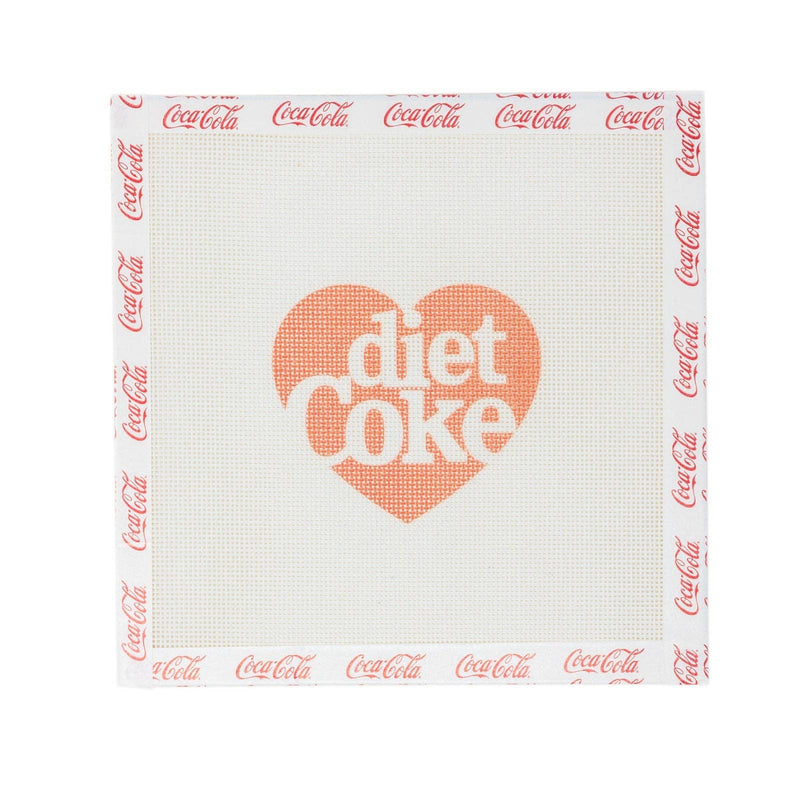 diet coke needlepoint, coca cola licensed needlepoint, heart needlepoint canvas, soda logo needlepoint, handpainted coca cola canvas, diet coke fan gift, pop culture needlepoint, diy coke stitch