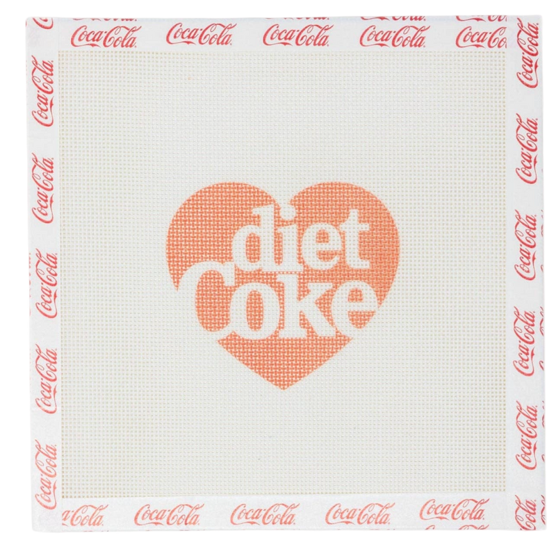 diet coke needlepoint, coca cola licensed needlepoint, heart needlepoint canvas, soda logo needlepoint, handpainted coca cola canvas, diet coke fan gift, pop culture needlepoint, diy coke stitch
